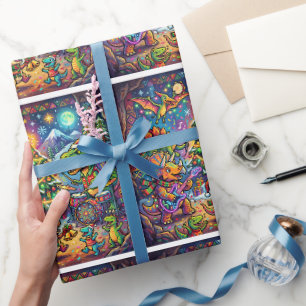 Papel De Presente Banda de Dinossauros Fofos Feliz Natal