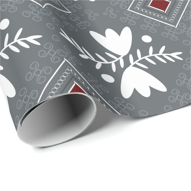 Papel De Presente Bandanas florais de Cinzas de Estilo Retro (Ponta do rolo)
