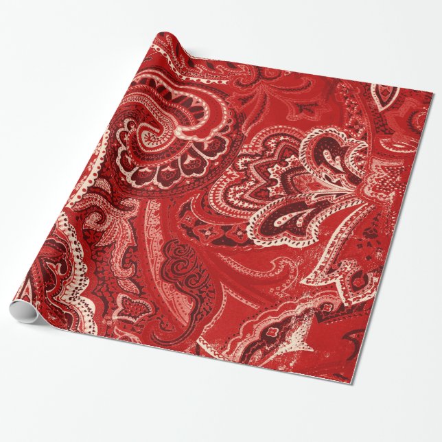 Papel De Presente Bandanna/Bandana retros vermelhos de Paisley (Desenrolado)