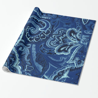 Papel De Presente Bandanna retro/Bandana de Paisley dos azuis