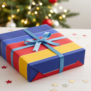 Papel De Presente Bandas Coloridas Elegantes, Amarelo Azul Vermelho 