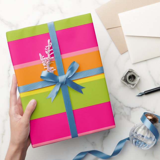 Papel De Presente Bandas cor-de-rosa, Limão, laranja e amarela (Presentear)