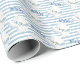 Papel De Presente Bandas de Eucalipto Azuis Brancas