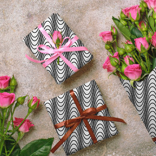 Papel De Presente Bandas de Moiré Pretas e Brancas - Abstrato de Tr