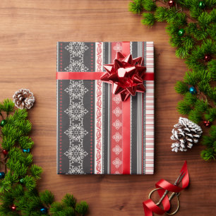 Papel De Presente Bandas de Natal com padrão de renas em flocos de n