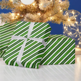 Papel De Presente Bandas de Natal verdes, Douradas e brancas