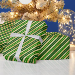 Papel De Presente Bandas de Natal verdes e Douradas