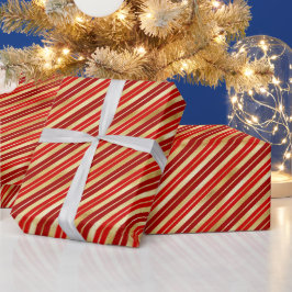 Papel De Presente Bandas de Natal Vermelhas e Douradas