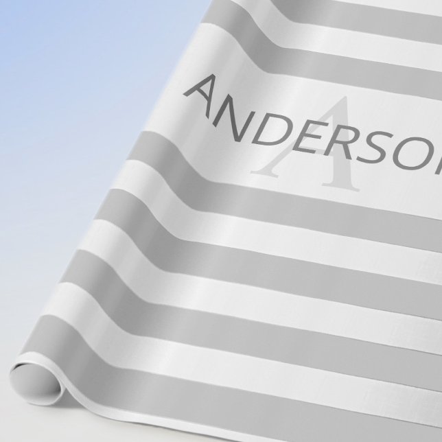 Papel De Presente Bandas de Ombre Silver Faux Contemporâneas e Cinza (Criador carregado)