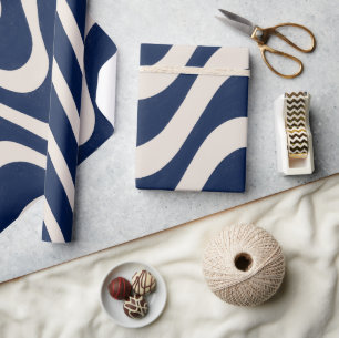 Papel De Presente Bandas de Ondas Azuis Modernas Retro de Verão
