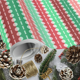 Papel De Presente Bandas de Pleo - Natal - Rosa Vermelho Verde