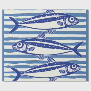 Papel De Presente Bandas de Sardinha Azul e Branca