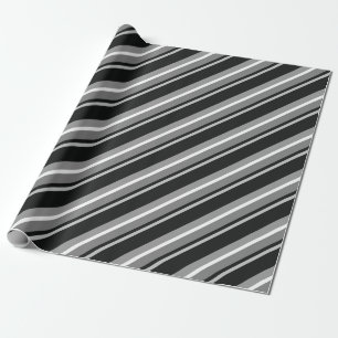 Papel De Presente Bandas Diagonais Pretas