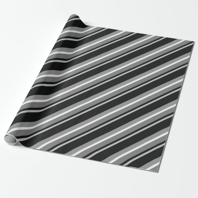 Papel De Presente Bandas Diagonais Pretas (Desenrolado)