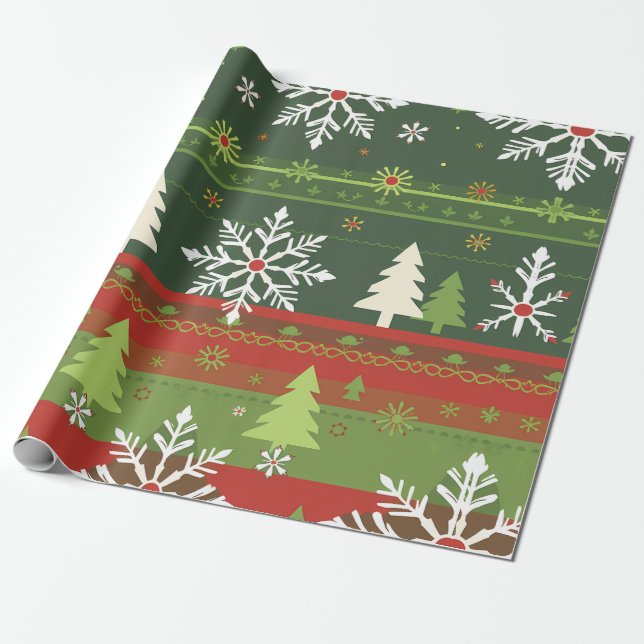 Papel De Presente Bandas e árvores festivas de férias (Desenrolado)