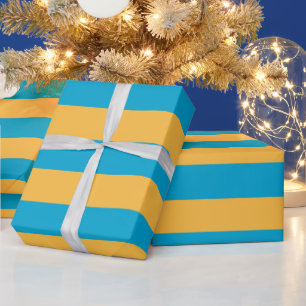 Papel De Presente Bandas Horizontais Azul-Bebê e Amarelo Personaliza