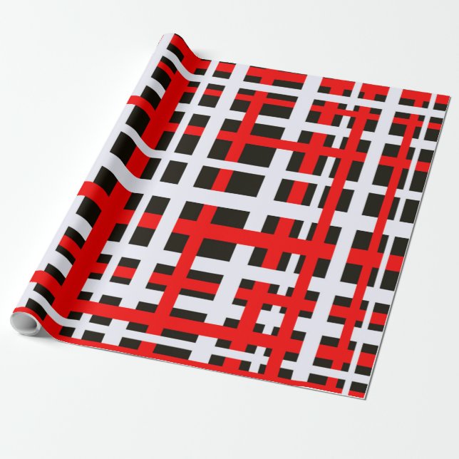 Papel De Presente Bandas interligadas Vermelho branco preto (Desenrolado)
