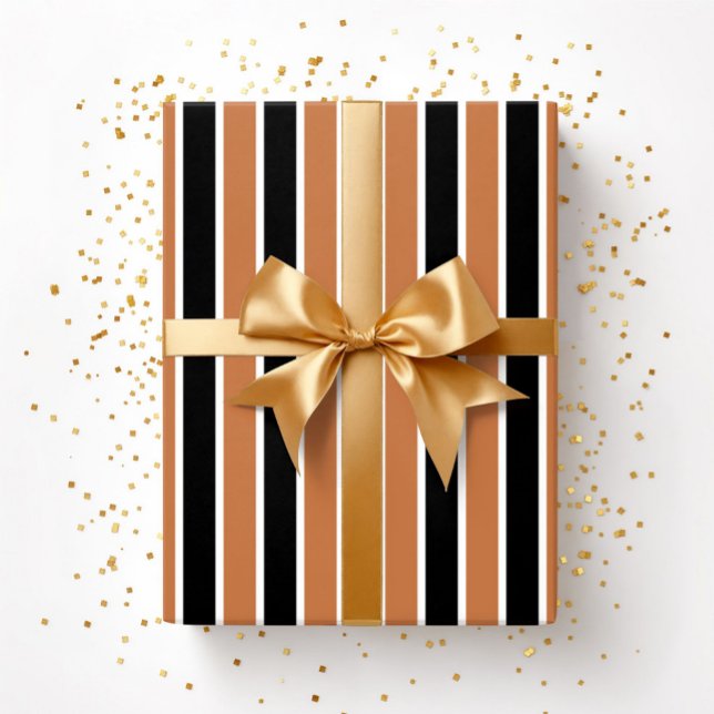 Papel De Presente Bandas Negras Laranja Halloween (Halloween Orange Black Stripes Wrapping Paper)