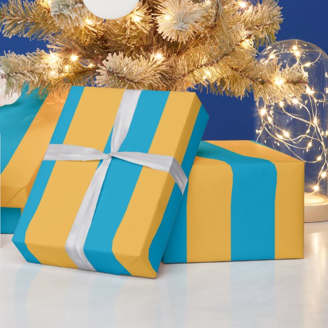 Papel De Presente Bandas Verticais Amarelas e Azul-Bebê Personalizad (Feriados)
