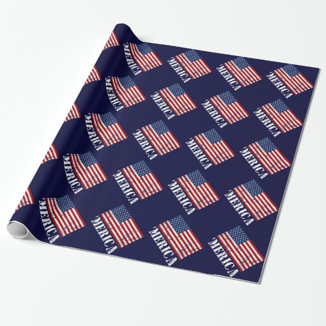 Papel De Presente Bandeira afligida 'MERICA dos E.U. (Desenrolado)