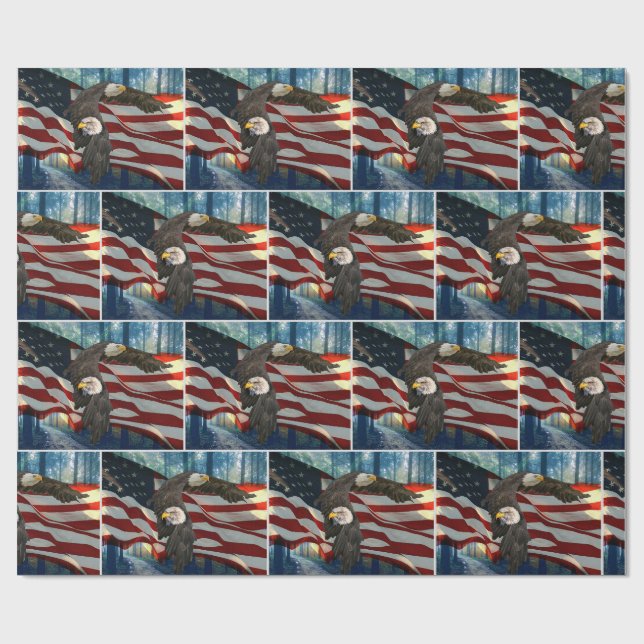 Papel De Presente Bandeira Americana Bald Eagle (Aberto)