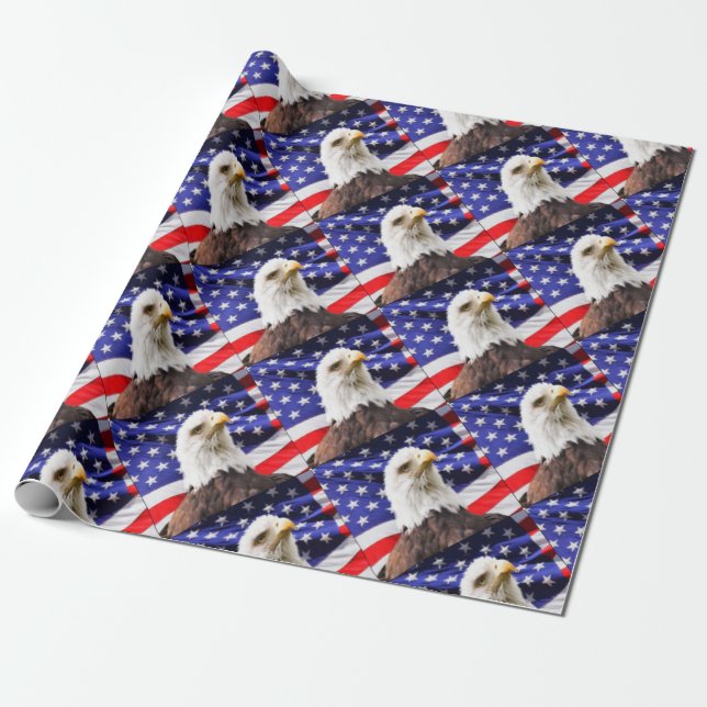 Papel De Presente Bandeira americana com Eagle (Desenrolado)