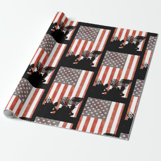 Papel De Presente Bandeira americana com silhueta dos soldados