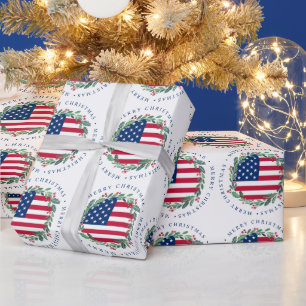 Papel De Presente Bandeira Americana de Natal Patriótica