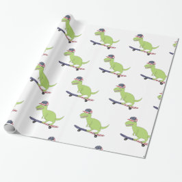 Papel De Presente Bandeira Americana Dinosaur Skateboard