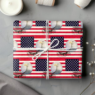 Papel De Presente Bandeira Americana E Águia