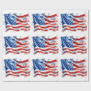 Papel De Presente Bandeira Americana EUA Aquarela 4 de Julho
