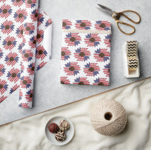 Papel De Presente Bandeira Americana EUA Padrão Floral