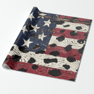 Papel De Presente Bandeira Americana Rústica com Estampa de Leopardo