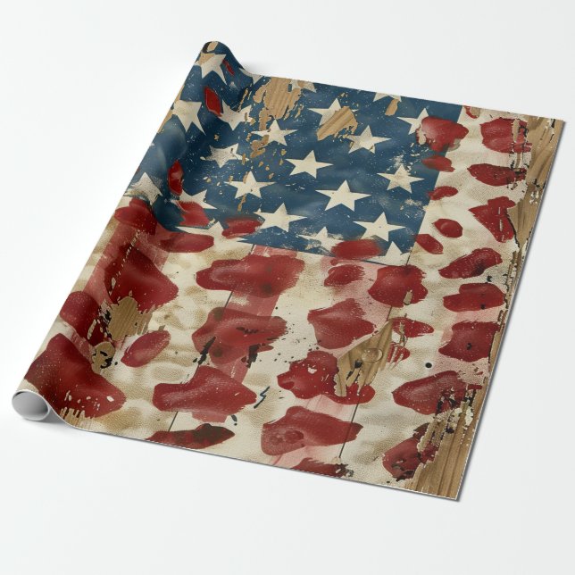 Papel De Presente Bandeira Americana Rústica com Estampa de Leopardo (Desenrolado)