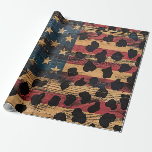 Papel De Presente Bandeira Americana Rústica com Estampa de Leopardo