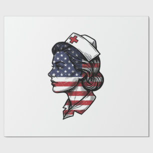 Papel De Presente Bandeira Americana Vintage Perfil de Enfermeira De