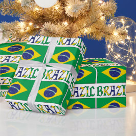 Papel De Presente Bandeira Brasileira com a Palavra Brasil em Ladril