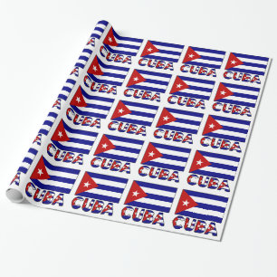 Papel De Presente Bandeira Cubana Azul Escuro e Cuba