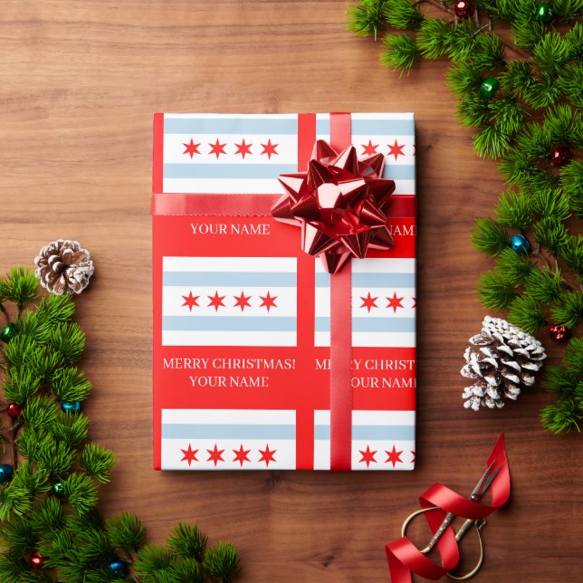 Papel De Presente Bandeira da cidade de Chicago Natal personalizado (Presente de Natal)