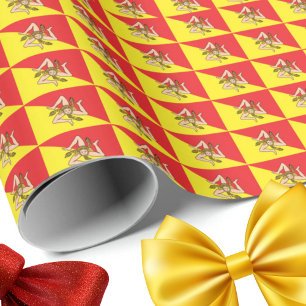 Papel De Presente Bandeira da Sicília Impressão Repetida Trinacria 
