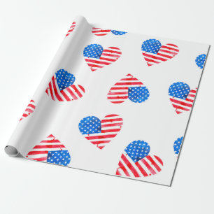 Papel De Presente Bandeira d'água da América em forma de coraçõe