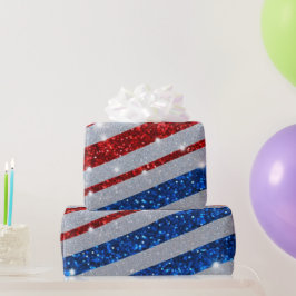 Papel De Presente Bandeira de Brilho Vermelha Branca Azul EUA Dia da