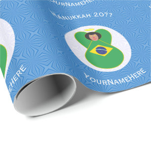 Papel De Presente Bandeira de Hanukkah do Anjo Brasileiro Personaliz