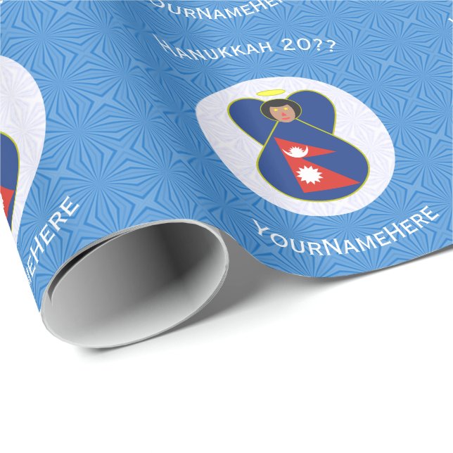 Papel De Presente Bandeira de Hanukkah do Anjo Nepali Personalizada (Ponta do rolo)