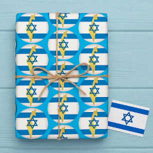 Papel De Presente Bandeira de Israel e Mapa Emblema Estrela de Davi