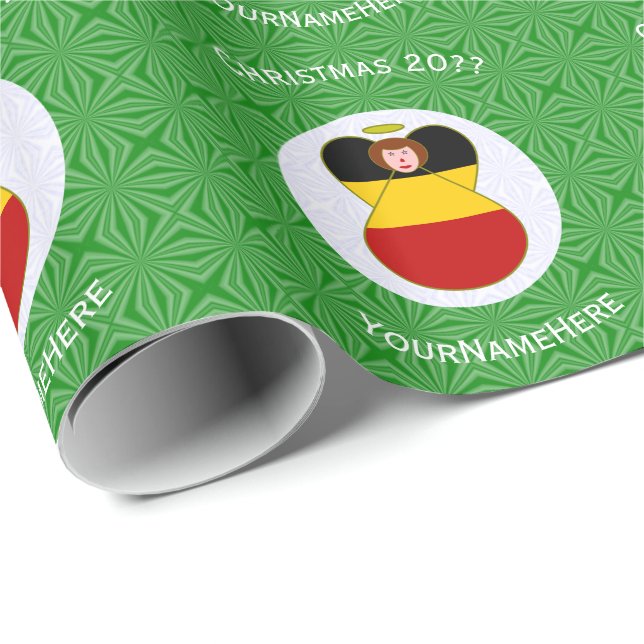 Papel De Presente Bandeira de Natal Anjo Alemão Personalizada (Ponta do rolo)