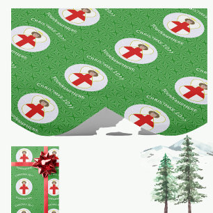 Papel De Presente Bandeira de Natal do Anjo Personalizada em Inglês