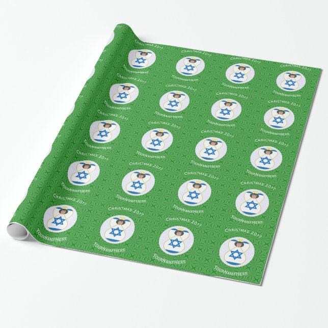 Papel De Presente Bandeira de Natal Personalizada Anjo Israelense (Desenrolado)