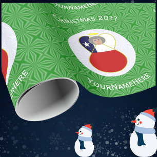 Papel De Presente Bandeira de Natal Personalizada Chile Vovó Anjo 