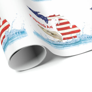 Papel De Presente Bandeira de pesca com peixe na água